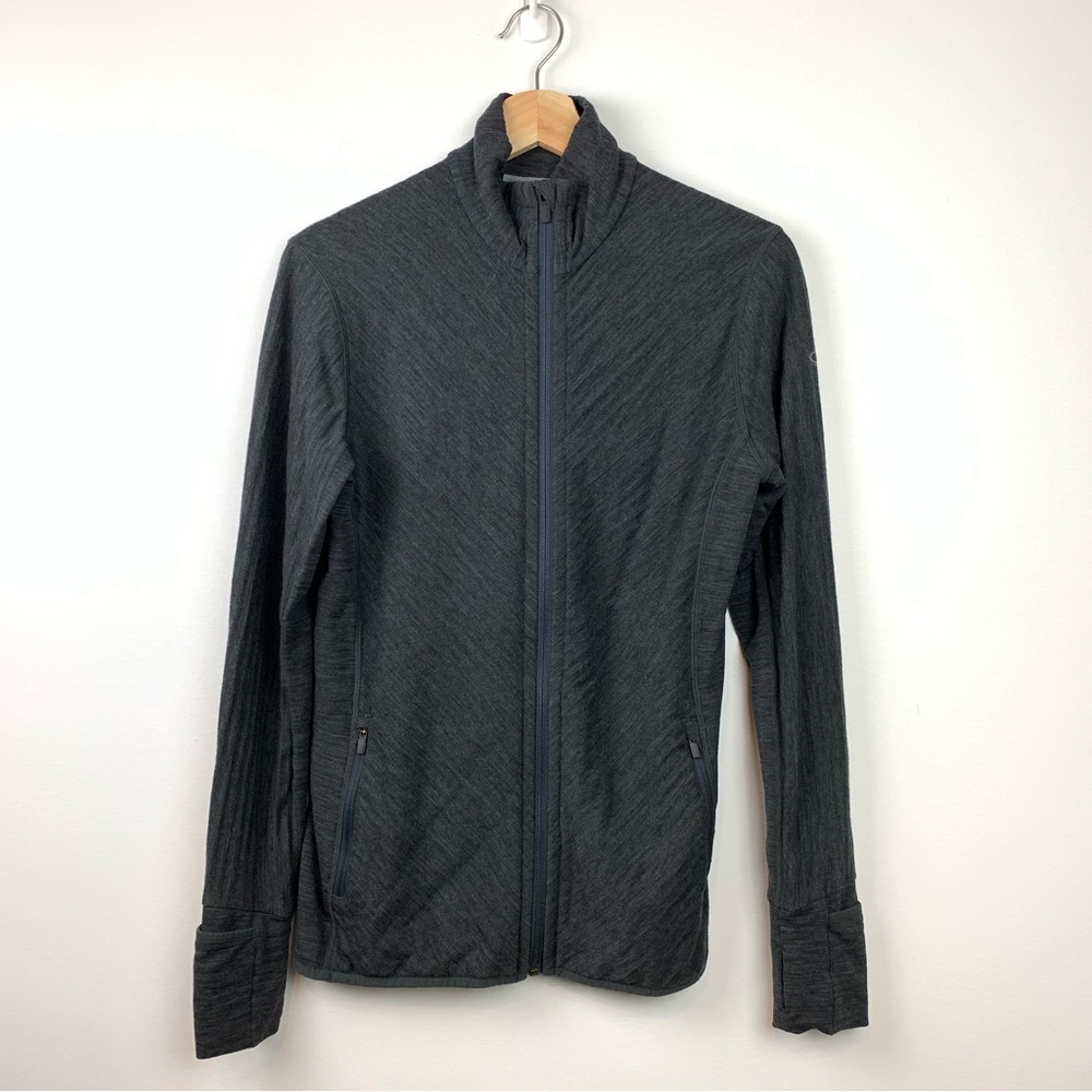 Icebreaker Cardigan Zip Up Jacket Thumbholes Sz Medium Gray Wool Blend Active